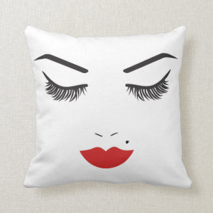 Schoonheidsmake-up gezicht wimpers & rode lippen c kussen