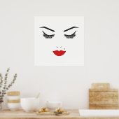 Schoonheidsmake-up gezicht wimpers & rode lippen c poster (Keuken)