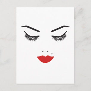 Schoonheidsmake-up Gezicht Wimpers & Rode Lippen S Briefkaart