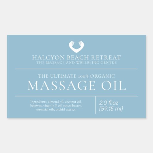 Schoonheidsmassage olie product ingrediënt label (Voorkant)