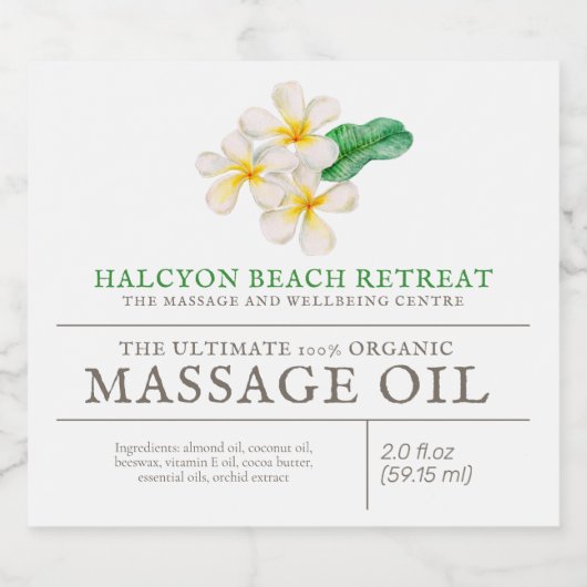 Schoonheidsmassage product plumeria frangipani likeurfles etiket (Enkel label)