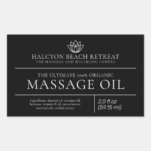 Schoonheidsmassageolie zwart product ingrediëntenl rechthoekige sticker