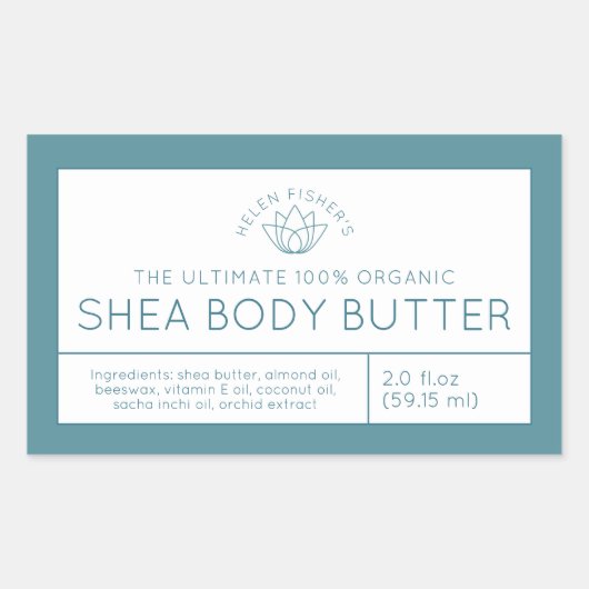 Schoonheidsproduct ingrediënten blauwgroen witte l rechthoekige sticker (Voorkant)