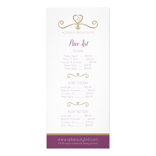 Schoonheidsproduct prijslijst en bestelfolder reclamekaart (Voorkant)