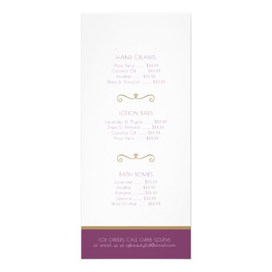 Schoonheidsproduct prijslijst en bestelfolder reclamekaart (Achterkant)