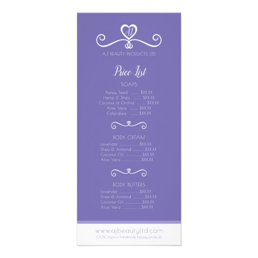 Schoonheidsproduct prijslijst en bestelfolder reclamekaart (Voorkant)
