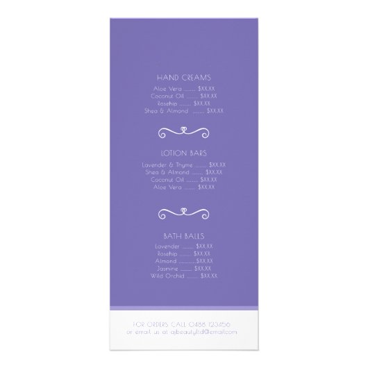 Schoonheidsproduct prijslijst en bestelfolder reclamekaart (Achterkant)