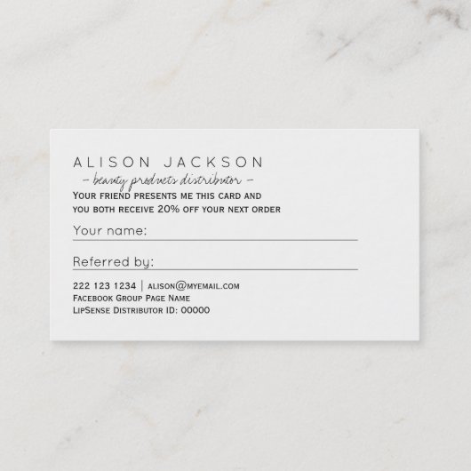 Schoonheidsproducten distributeur gouden lippen do aanbevelingskaartje (Achterkant)