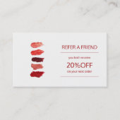 Schoonheidsproducten distributeur verwijzingskaart aanbevelingskaartje (Voorkant)