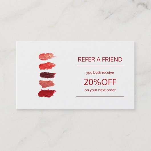 Schoonheidsproducten distributeur verwijzingskaart aanbevelingskaartje (Voorkant)