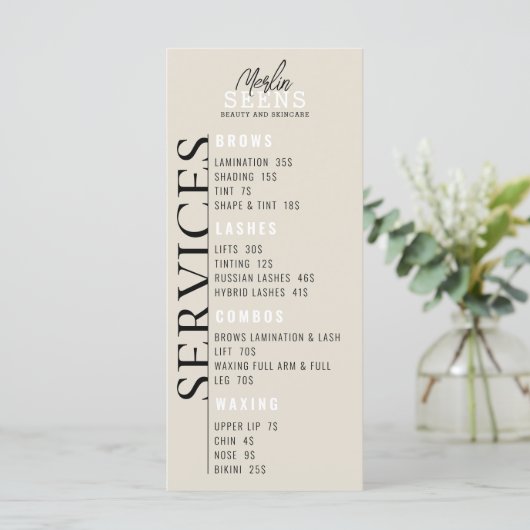 Schoonheidssalon Behandelmenu Ontwerp Menu (Staand voorkant)