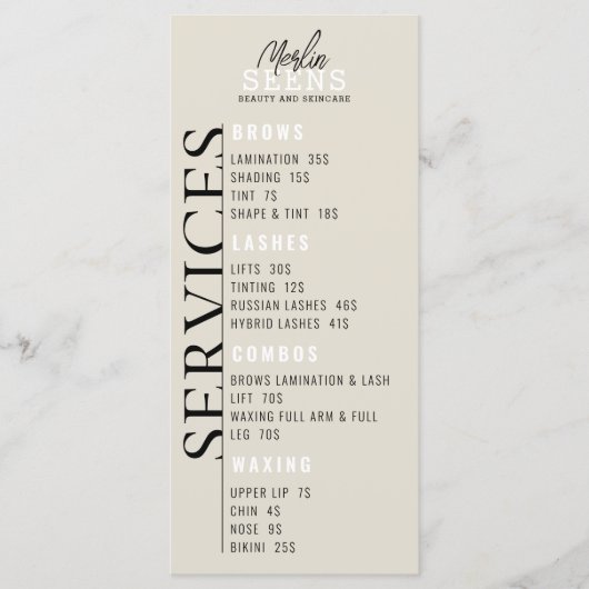 Schoonheidssalon Behandelmenu Ontwerp Menu (Voorkant)