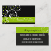 Schoonheidssalon bloemenscrollblad zwart, limoengr visitekaartje (Voorkant / Achterkant)