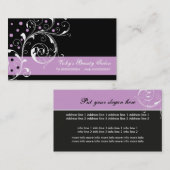 Schoonheidssalon bloemenscrollblad zwart paarse visitekaartje (Voorkant / Achterkant)
