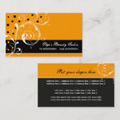 Schoonheidssalon bloemenscrollblad zwart, sinaasap visitekaartje (Voorkant / Achterkant)