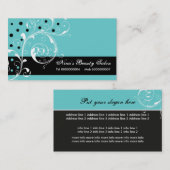 Schoonheidssalon bloemenscrollblad zwart, turquois visitekaartje (Voorkant / Achterkant)