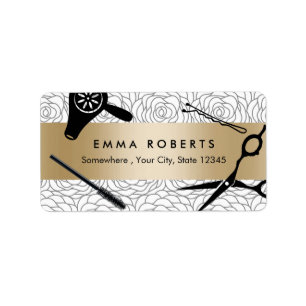 Schoonheidssalon bloemmotief Gouden Streep Etiket