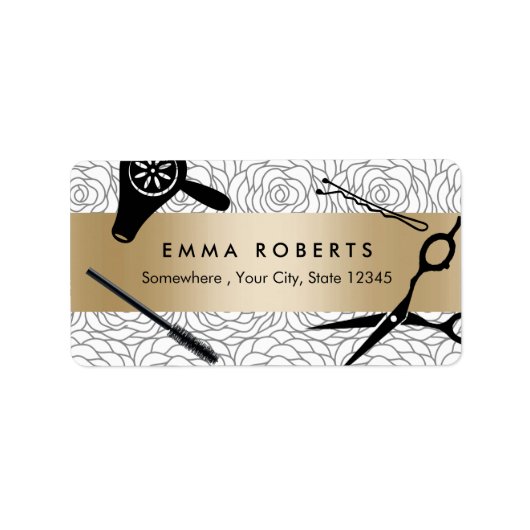 Schoonheidssalon  bloemmotief Gouden Streep Etiket (Voorkant)