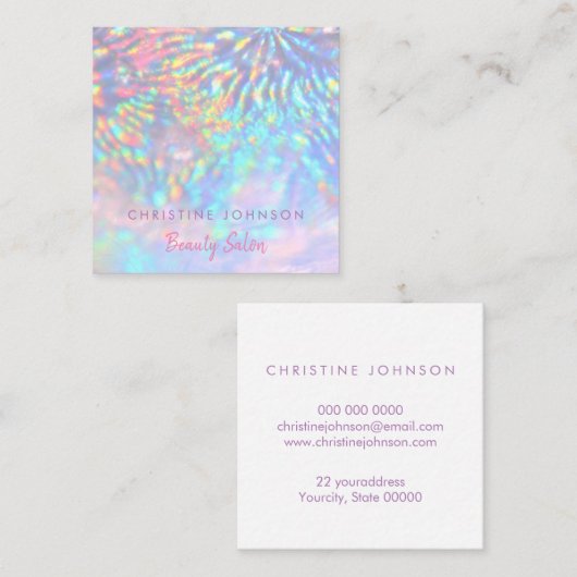 Schoonheidssalon faux iriserend effect vierkante visitekaartje (Voorkant / Achterkant)
