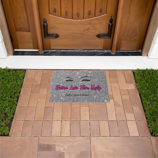 Schoonheidssalon Fitting Room Wink Quote Roze Zilv Deurmat (Buiten)