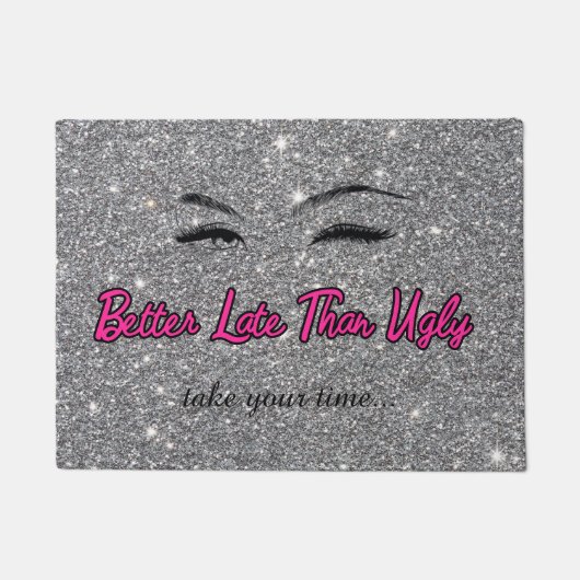 Schoonheidssalon Fitting Room Wink Quote Roze Zilv Deurmat (Voorkant)