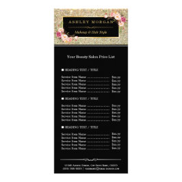 Schoonheidssalon Gold Glitter Flowers prijslijst Reclamekaart