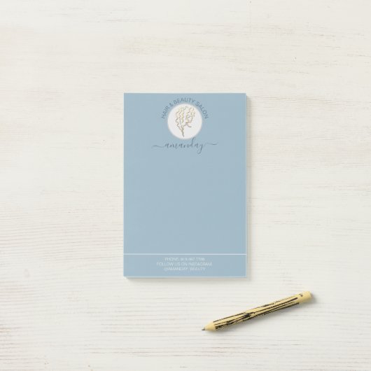 Schoonheidssalon Golden Logo Kapper Blauw Adres Post-it® Notes (Op bureau)