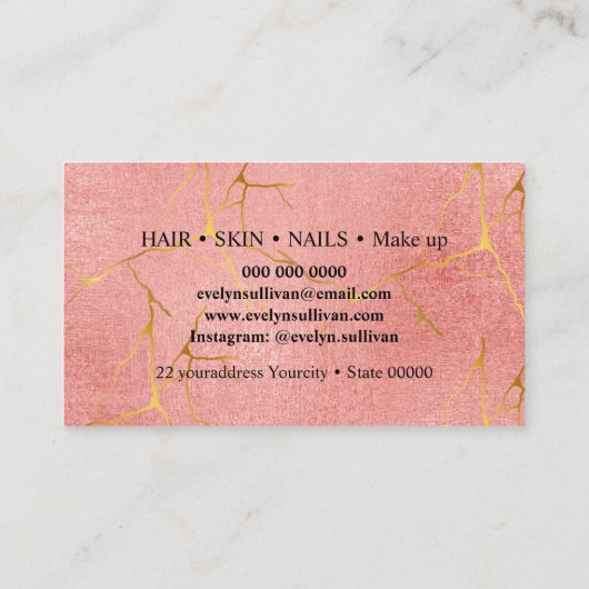 Schoonheidssalon Haar Make Up Artist Roos goud Visitekaartje (Achterkant)