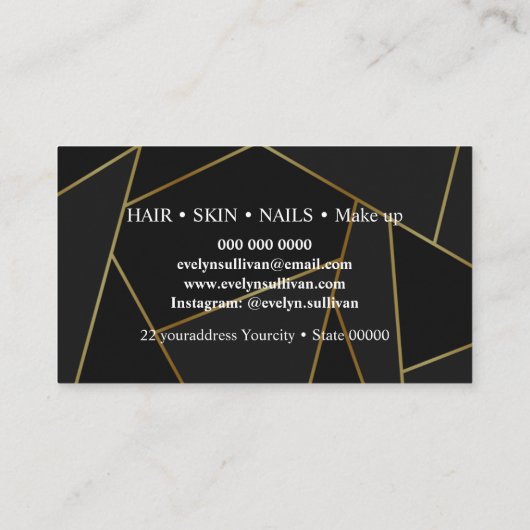 Schoonheidssalon Haar Make Up Artist Roos goud zwa Visitekaartje (Achterkant)