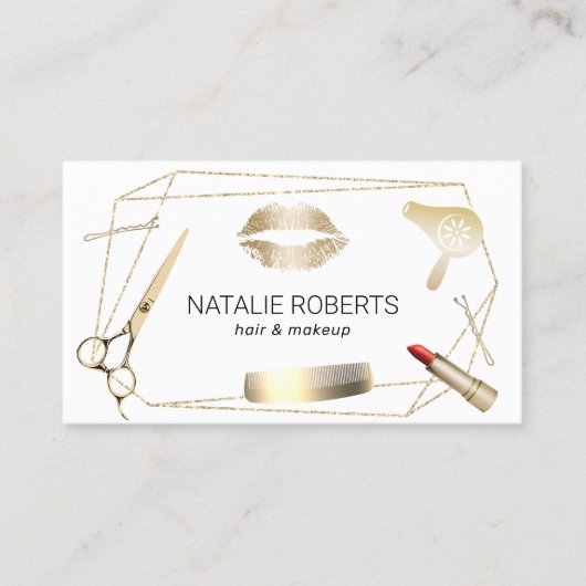 Schoonheidssalon Haar Stylist Geometrisch Goud Lij Visitekaartje (Voorkant)