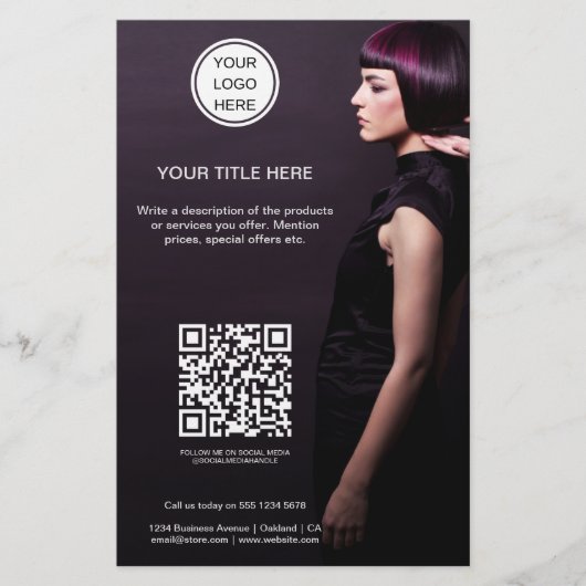 Schoonheidssalon Haar Stylist l Business Logo QR C Flyer (Voorkant)