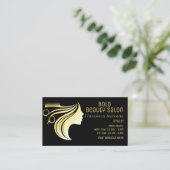 Schoonheidssalon Haar Stylist Metallic Goud + Zwar Visitekaartje (Staand voorkant)