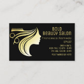 Schoonheidssalon Haar Stylist Metallic Goud + Zwar Visitekaartje (Voorkant)