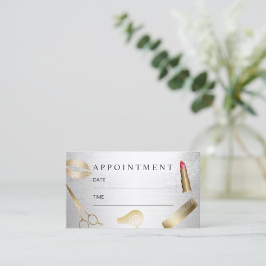 Schoonheidssalon Haar Stylist Modern Goud & Zilver Afsprakenkaartje (Staand voorkant)