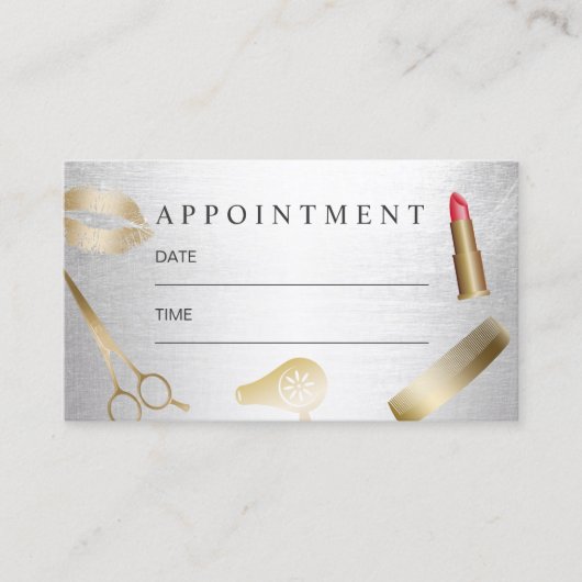 Schoonheidssalon Haar Stylist Modern Goud & Zilver Afsprakenkaartje (Voorkant)
