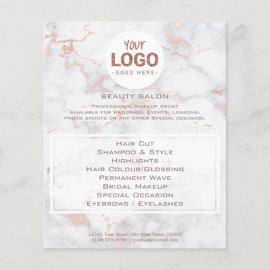 schoonheidssalon je logo op roze marmer flyer (Voorkant)