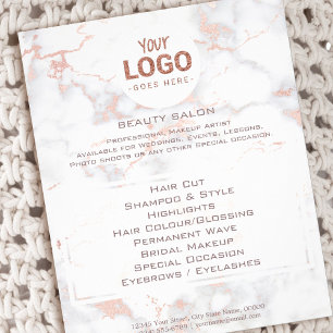 schoonheidssalon jouw logo op roze marmer flyer