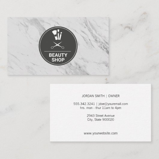 Schoonheidssalon Marmeren Monogram Visitekaartje (Voorkant / Achterkant)