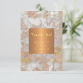 Schoonheidssalon metallic koper grijs marmer dank  bedankkaart (Staand voorkant)