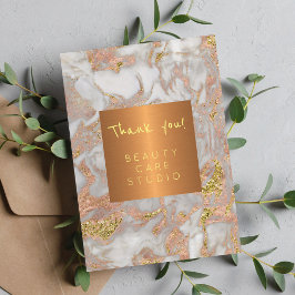 Schoonheidssalon metallic koper grijs marmer dank bedankkaart