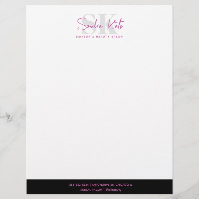 Schoonheidssalon Monogram Men logo Zwart Roze Wit Briefhoofd (Voorkant)