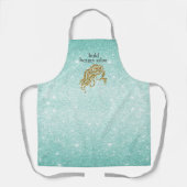 Schoonheidssalon Naam Aqua Blue + Gouden Glitter P Schort (Voorkant)