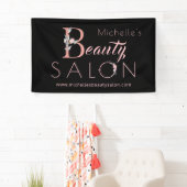 Schoonheidssalon naam roze bloemenglitter glam zwa spandoek (Insitu)
