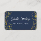 Schoonheidssalon Navy Blauwe Gouden QR Code Profes Visitekaartje (Voorkant)
