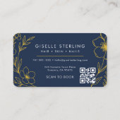Schoonheidssalon Navy Blauwe Gouden QR Code Profes Visitekaartje (Achterkant)
