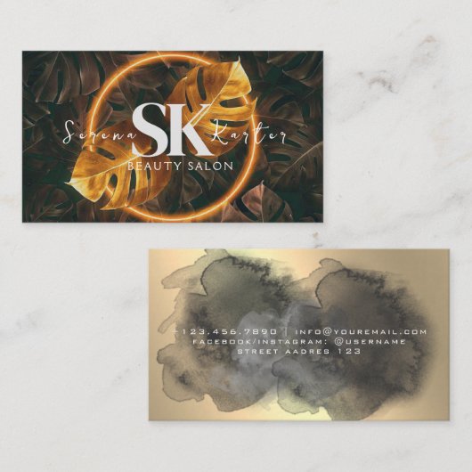 Schoonheidssalon Neon Abstract Vrouw Modern Visitekaartje (Voorkant / Achterkant)