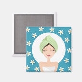 Schoonheidssalon of spa vrouw verpakt handdoek bla magneet (Voorkant / Achterkant)