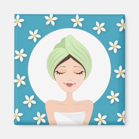 Schoonheidssalon of spa vrouw verpakt handdoek bla magneet (Voorkant)