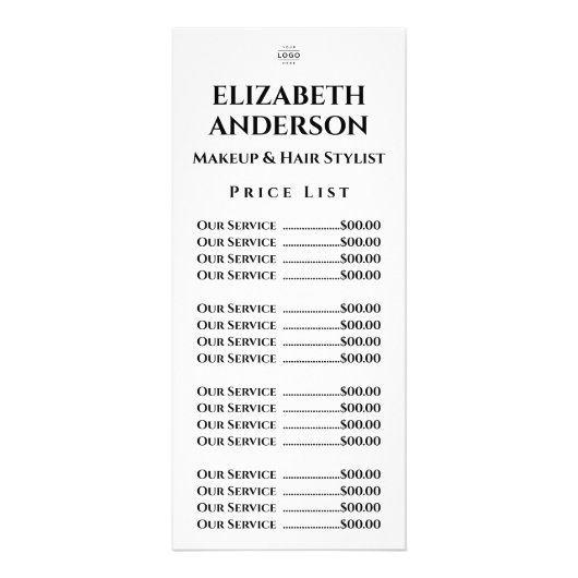  schoonheidssalon prijslijst Sjabloon Reclamekaart (Voorkant)