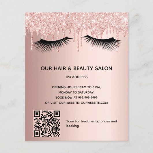 Schoonheidssalon roze gouden glinsterende make-up  flyer (Voorkant)